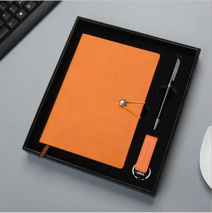 Benutzer definierte Druck Business Office Briefpapier Notebook-Set Luxus PU Leder Schreib journal Geschenkset mit Stift und USB-Laufwerk