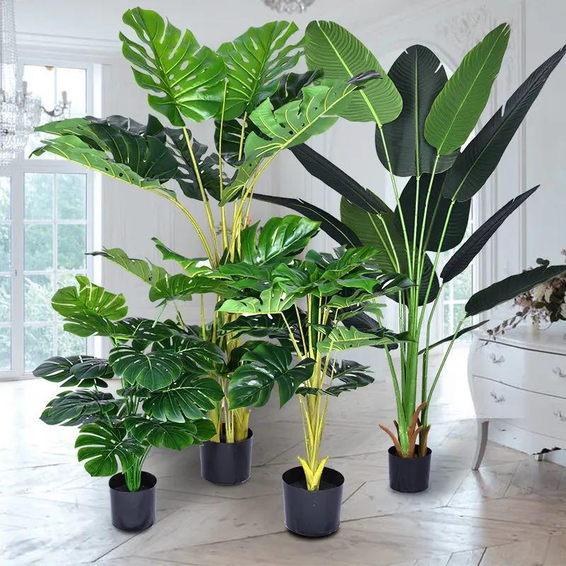 B0221 vente en gros PVC plastique Faux palmier artificiel à grandes feuilles Monstera plante intérieur bonsaï artificiel bananier pour la décoration intérieure