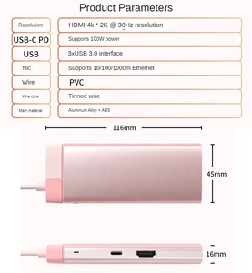 OEM vendita calda 6-in-1 adattatore multiporta tipo-c Docking Station porta di rete gigabit hub USB 4K HDMI, 3.0 USB, ricarica PD.