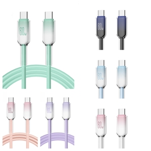 สายชาร์จเร็วชนิด C 60W สายไนลอนแบบไล่ระดับสีสายถักแบบโปร่งใสสำหรับ Apple Huawei - Product Image 6
