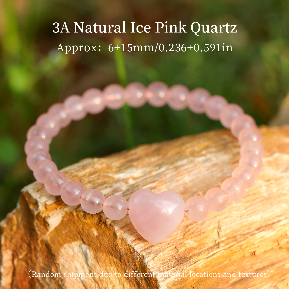 3A Natural Ice Pink Quartz Heart Bracelet