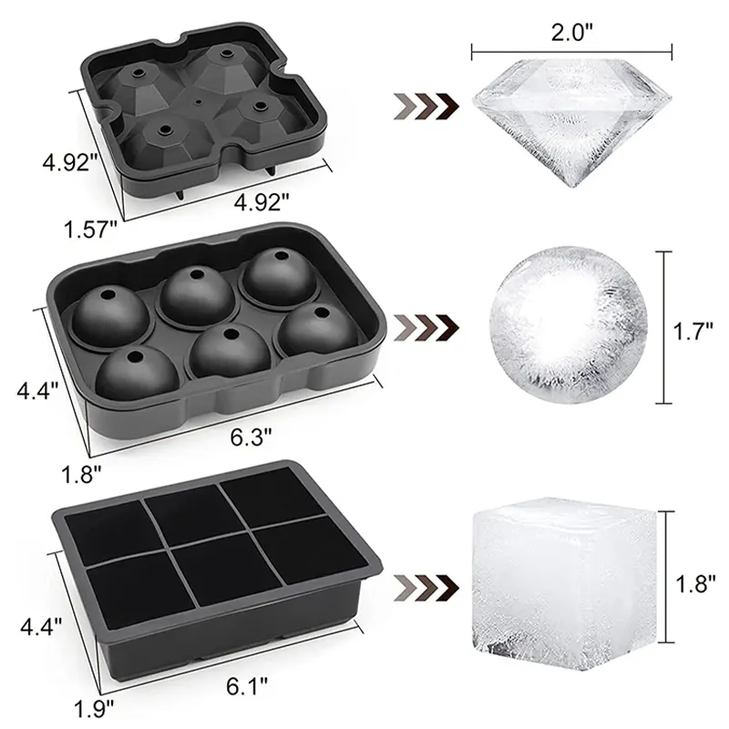 Custom Ice Cube Trays Silicone Ice Cube Molds for Freezer with Lid Reusable Diamond Whiskey Ice Ball Molds