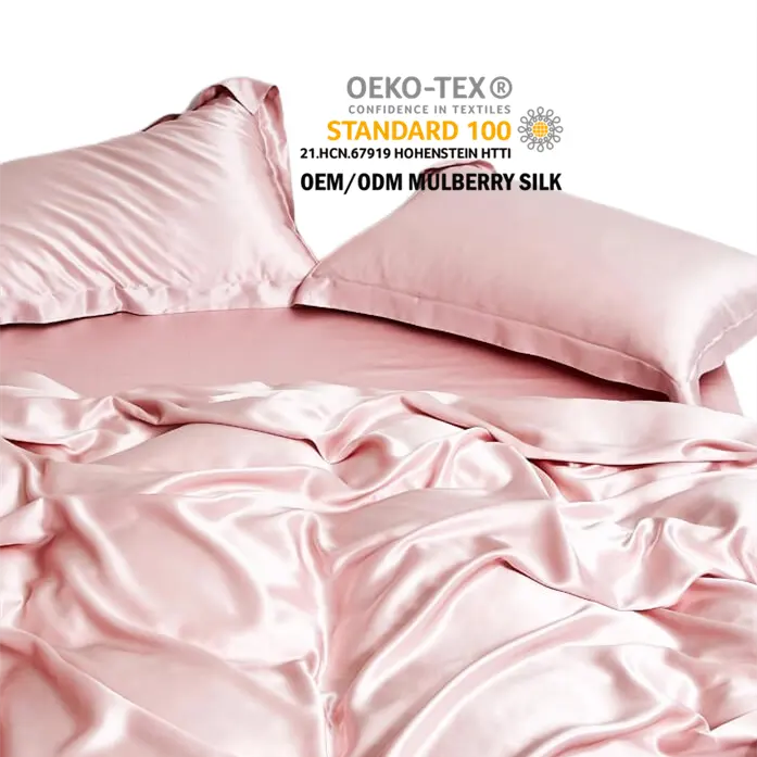 เตียงผ้าไหมหรูหราแผ่นแบน100% หม่อนบริสุทธิ์ผ้าไหมผ้าปูที่นอนสี่ชิ้นผ้าไหมแผ่นเตียงคิงไซส์ควีนไซส์