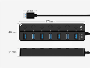 高速7合1 Usb适配器3.0端口7端口Usb数据集线器，适用于计算机Mac Pro台式机笔记本电脑的单个电源开关 - Product Image 6