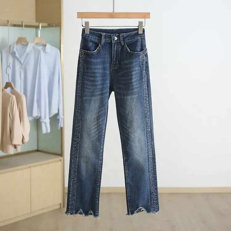 2024 High Quality Denim Hole Skinny Stretchy Pencil Plus Size Jeans Pants High Waist Jeans Women's Jeans