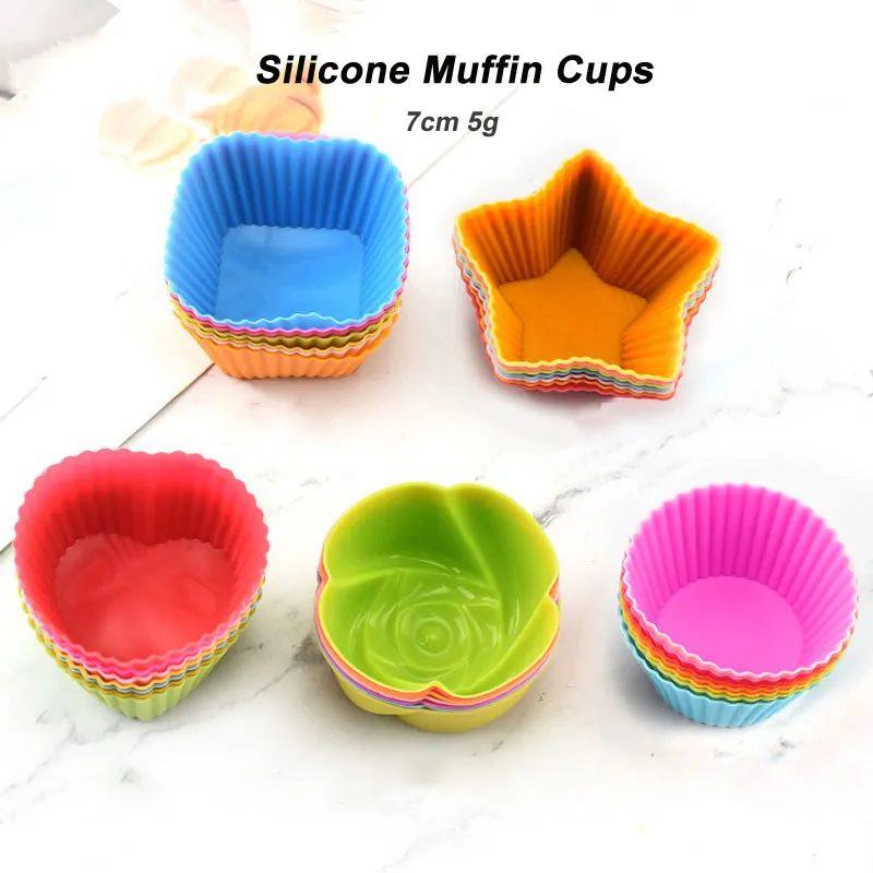 Mehrere Stile rund/Stern/Herz/Blume/Quadrat bunte Lebensmittel qualität Silikon Muffin Tassen Cupcake Liner für zu Hause Restaurant