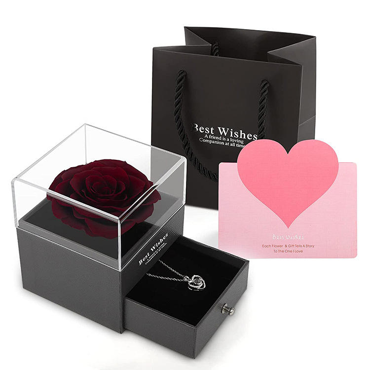 black preserved rose jewelry box(necklace not included)