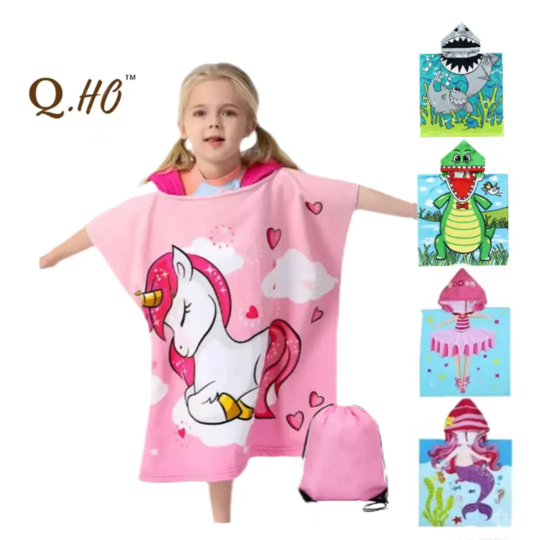 Toalla de microfibra con capucha para niños, toalla de playa con estampado de dibujos animados, Ponchos de alta calidad