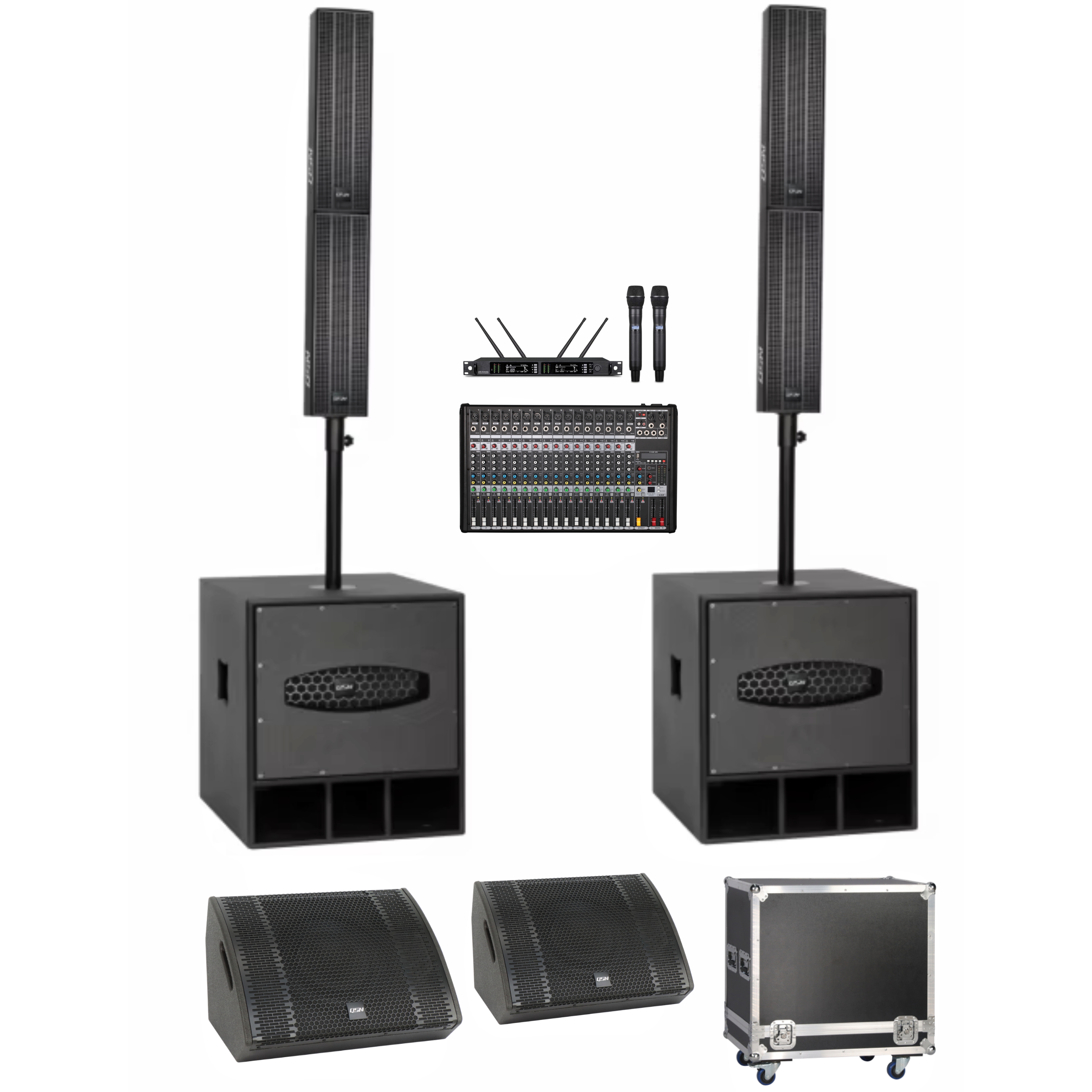 4เสียงแหลม + 2เบส + 2จอภาพ + 1มิกเซอร์ + 1MIC + 3กรณีบิน