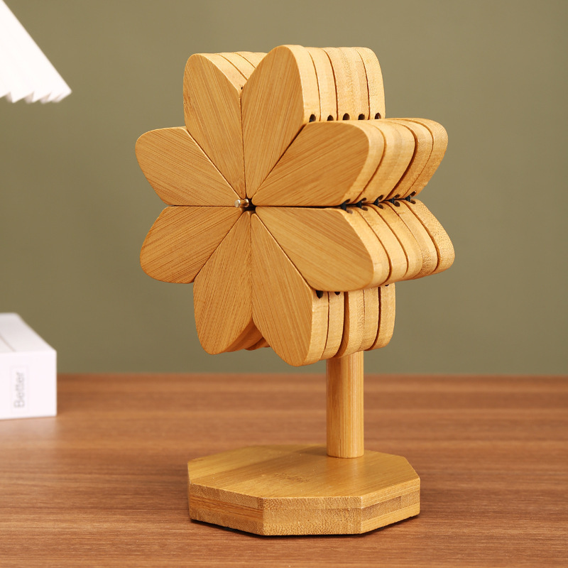 Windmill-style wood-colored heat insulation mats (5 pieces)