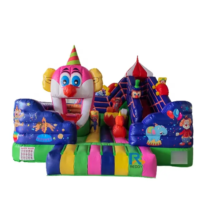 Château gonflable gonflable de clown de cirque, château de saut bon marché, maison de rebond commerciale