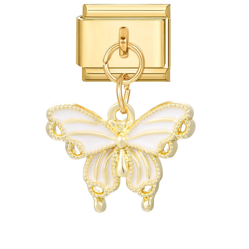 Pendentif fond doré-papillon blanc