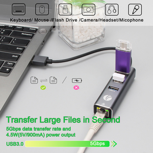 VCOM 5 Gbit/s Daten übertragung USB Hub 4 In 1 USB 3.0 Typ A zu RJ45 10/100/1000Mbps Externer Netzwerk-LAN-Adapter - Product Image 2