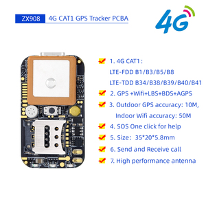 ZX908 PCBA 4g全球定位系统跟踪器模块CAT-1迷你全球定位系统跟踪芯片，配有免费移动应用和协议支持SOS