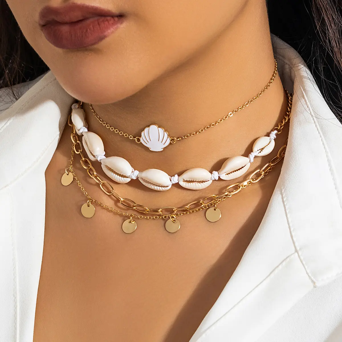 Collares de cuentas de perlas de imitación para mujer, collar con colgante de Cruz de concha de estrella de mar Vintage para mujer, joyería de vacaciones