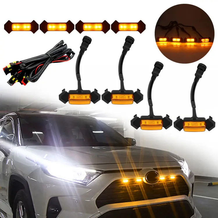 4pcs Amber Yellow Led Light Offroad Car Grille Led Light Pickup Truck Front Hood Led Running Light for Ford Raptor Toyota Tacoma