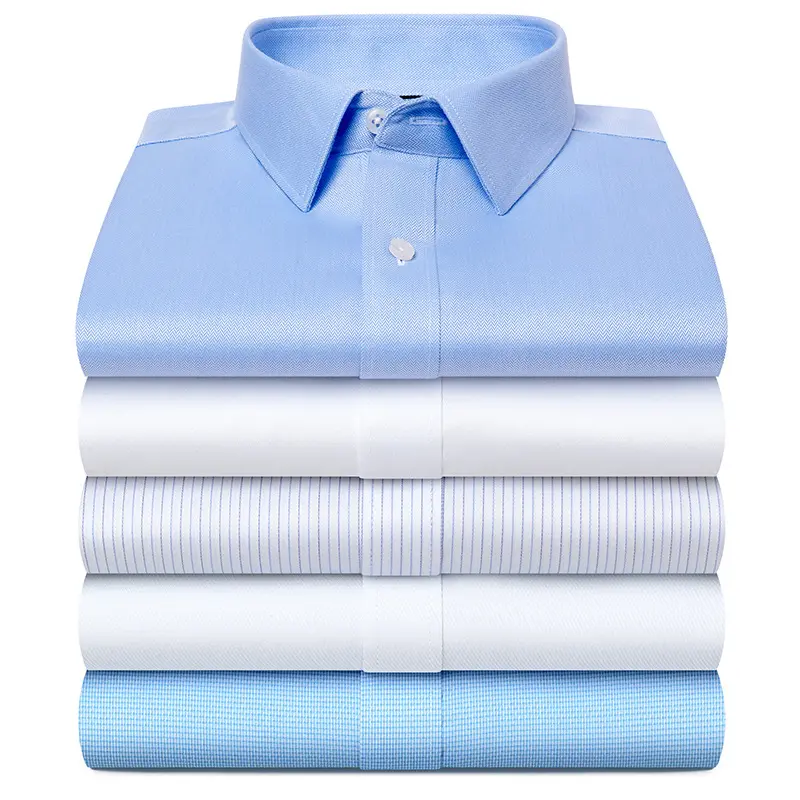 Camisa lista para usar DP de algodón de alta calidad, camisa blanca antiarrugas de color sólido de manga larga para hombres, ropa profesional para hombres de negocios