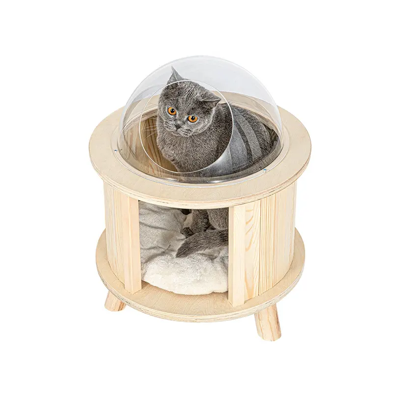 2022 Luxus Haustier Möbel Boden Kapsel Massivholz Wolle Dschungel Gym Kratz baum One Space Bowl Holz Katzen haus Katzen bett