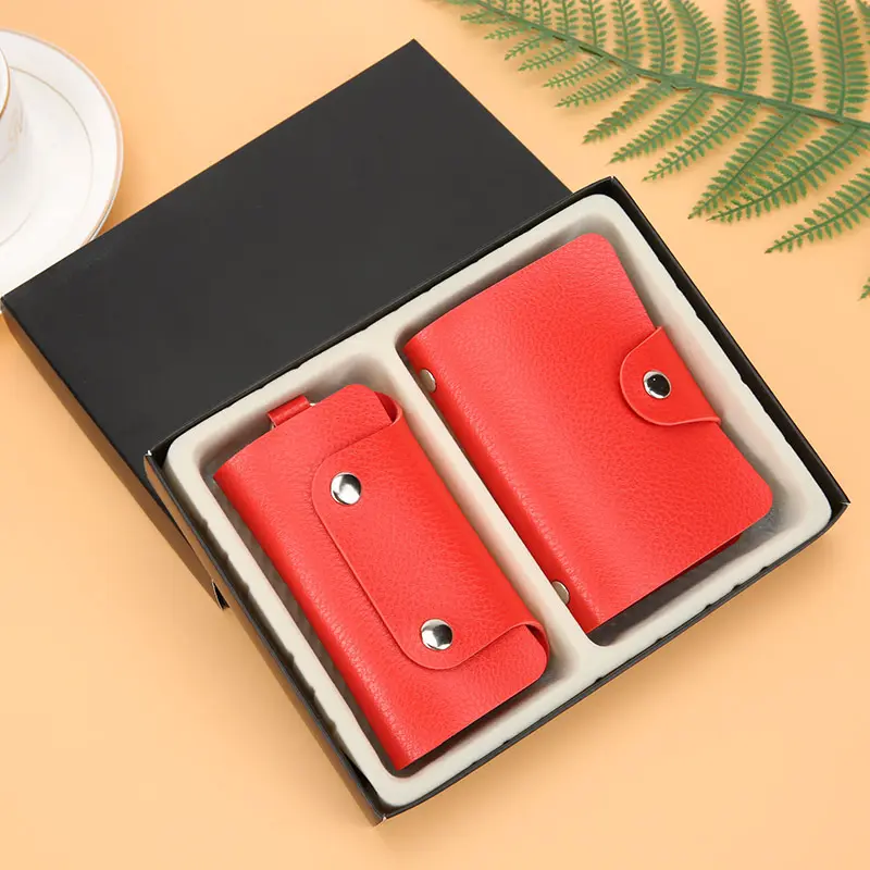 निर्माता थोक कार्ड बैग कुंजी बैग सेट उपहार बॉक्स आईडी क्रेडिट व्यापार कार्ड धारक चाबी का गुच्छा सेट