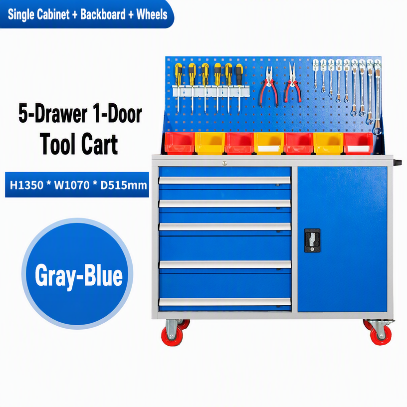 Tool trolley with five drawers and one door