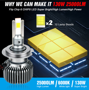 Yüksek güç 130W süper parlak P60 led far lambaları 25000Lm H1 H3 H7 12v 24v arabalar için Led ampuller H7 Led otomobil farı ampuller - Product Image 2