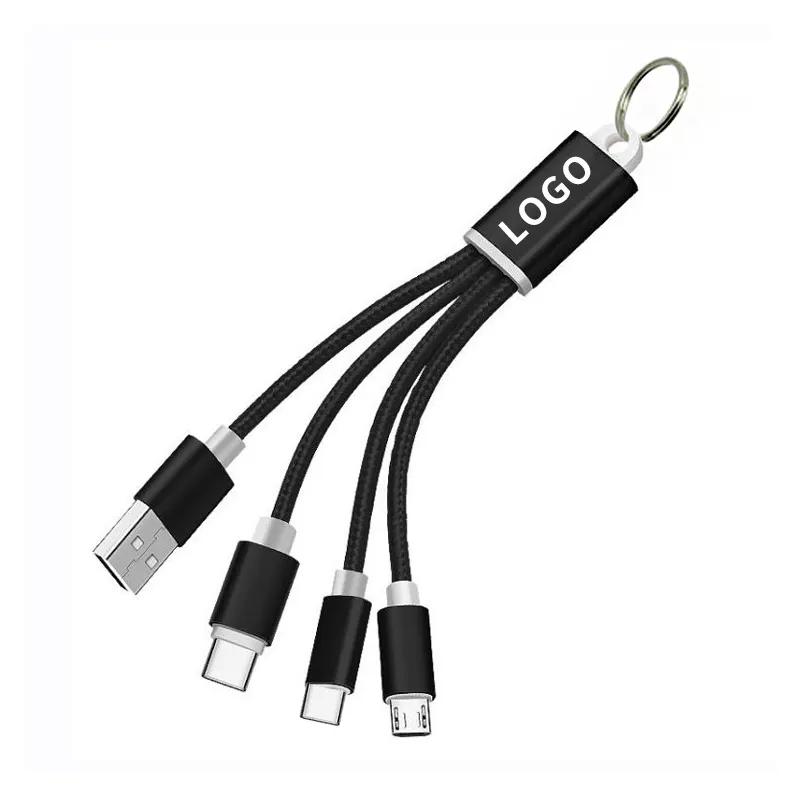 Conjunto de regalo de negocios promocional para hombres y mujeres, cargador de llavero de 5V/2A, Cable Usb 3 en 1, artículos de regalo