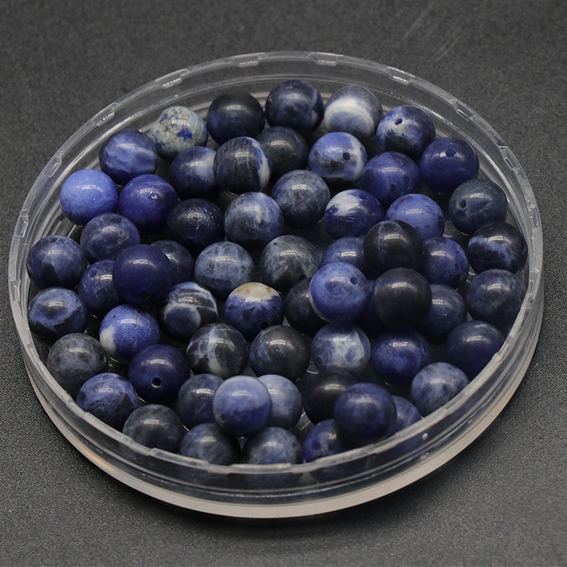 Pietra blu da 8 mm con foro passante parziale - pezzo singolo