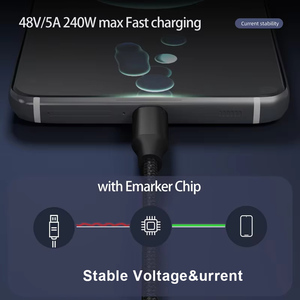 2025新款240瓦编织定制批发USB C至USB C 5A笔记本电脑安卓手机超快速充电数据线 - Product Image 4