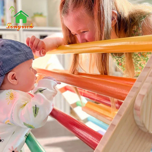 Montessori piklers trẻ em trong nhà bằng gỗ rừng phòng tập thể dục thiết lập cầu vồng cầu và tam giác leo khung cho trẻ em sân chơi - Product Image 3