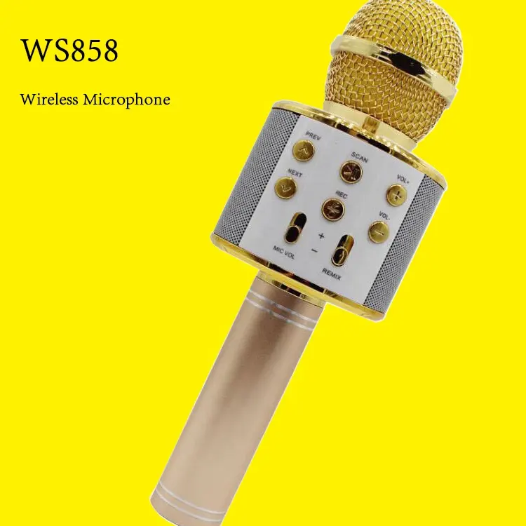 Stock di fabbrica WS858 karaoke microfono senza fili bt microfono con altoparlanti per i bambini