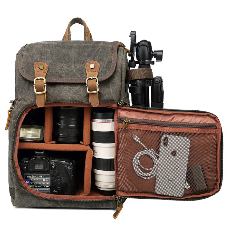 Large Capacity Front Open Waterproof DLSR Backpack Travel Canvas Large Size Photo Bag Batik Canvas Outdoor Video Camera Lens Bag