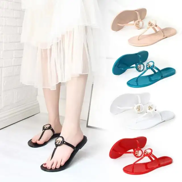 2023 New Summer Flip Flop sandali piatti in gelatina in PVC con infradito in cristallo trasparente da donna