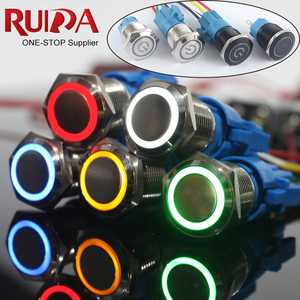 Nuovo tipo di campanello campanello interruttore a tromba 19mm interruttore a pulsante in metallo a scatto momentaneo impermeabile con luce di alimentazione ad anello LED 12V/3V - Product Image 1