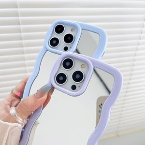 2 in 1 büyük dalga ayna telefon iPhone için kılıf 16 15 14 13 12 11 makyaj telefon kılıfı Ins bulut koruyucu mobil kapak kılıf - Product Image 3