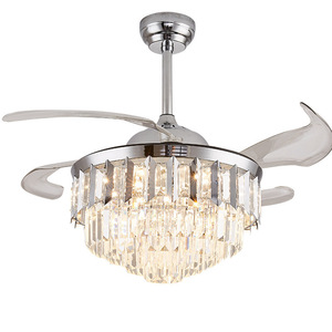 现代设计师装饰可伸缩吊灯复古卧室铜水晶吸顶灯遥控Led吊扇 - Product Image 1