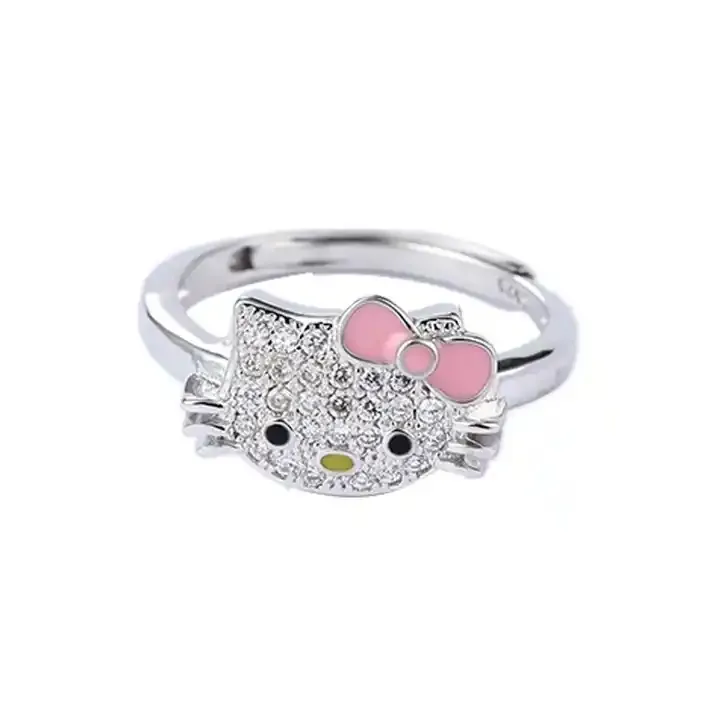 Hello Kitty Zircon Open Ring Girlfriend Cute Bow Cat Ring Women's Party Wedding Gift