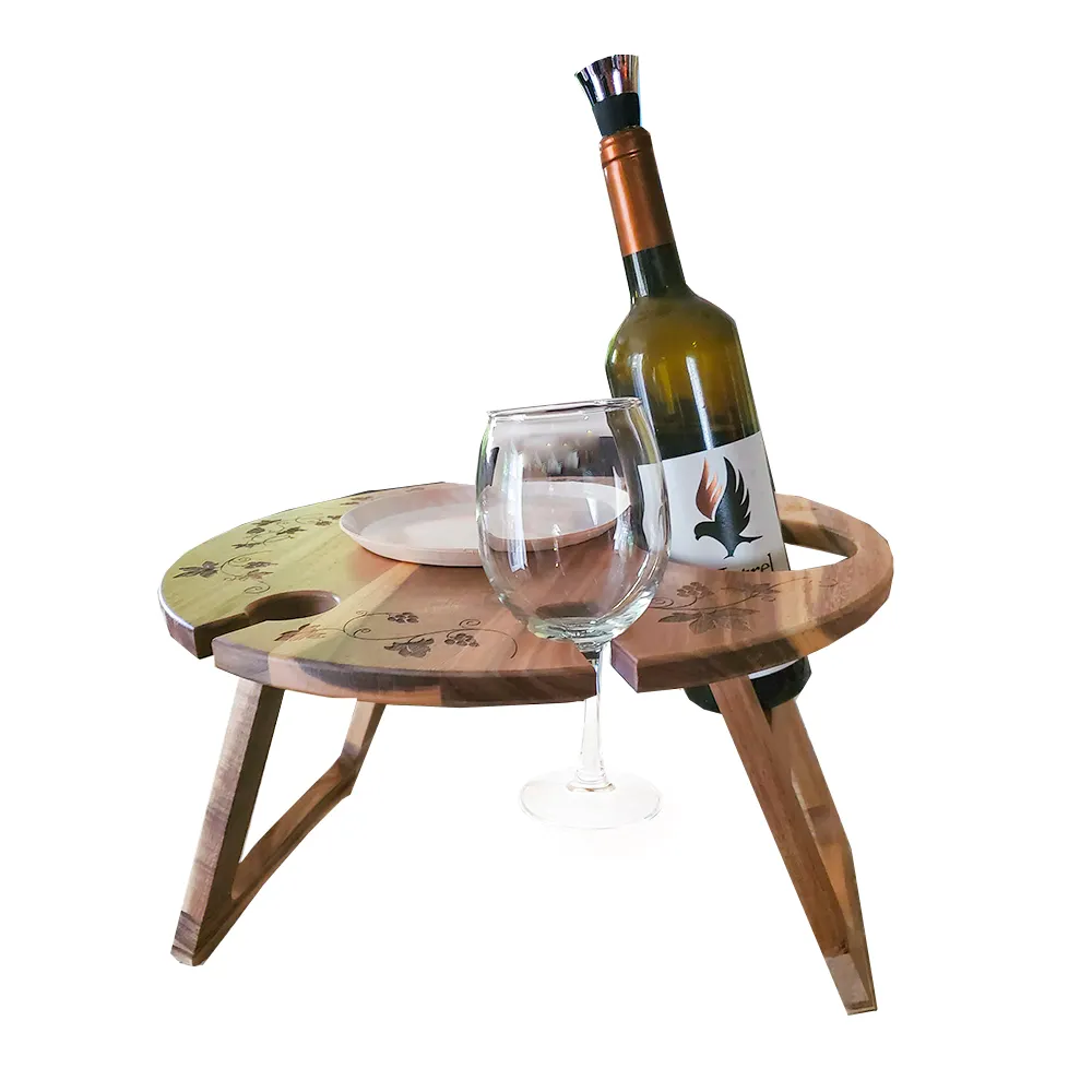 Tragbarer Akazien-Holz-Wein-und Champagner-Picknick tisch für Reisen im Freien Camping im Garten