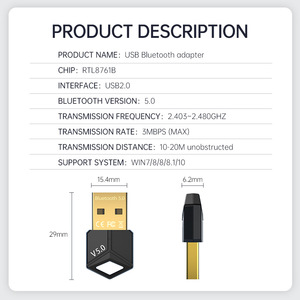 Hot USB für Bluetooth Adapter 5.0 Neuer drahtloser Audio-Sender Empfänger für PC Computer-kompatible Maus tastatur Quad DDR4 - Product Image 5