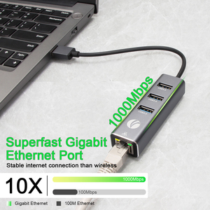VCOM 5 Gbit/s Daten übertragung USB Hub 4 In 1 USB 3.0 Typ A zu RJ45 10/100/1000Mbps Externer Netzwerk-LAN-Adapter - Product Image 3