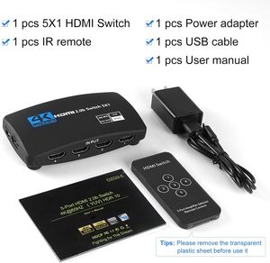Divisor HDMI con control remoto Caja selectora de conmutador de 5 puertos Soporte 3D CEC HDR HDCP2.2 Interruptor HDMI 5 en 1 Salida 4K60Hz - Product Image 6