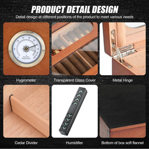 Handcrafted Desktop <strong>Humidor</strong> That Can Hold 20-35 Cigars Humidifier and Accessory Drawers Cigar <strong>Humidor</strong> With Front Hygrometer - Product Image 2