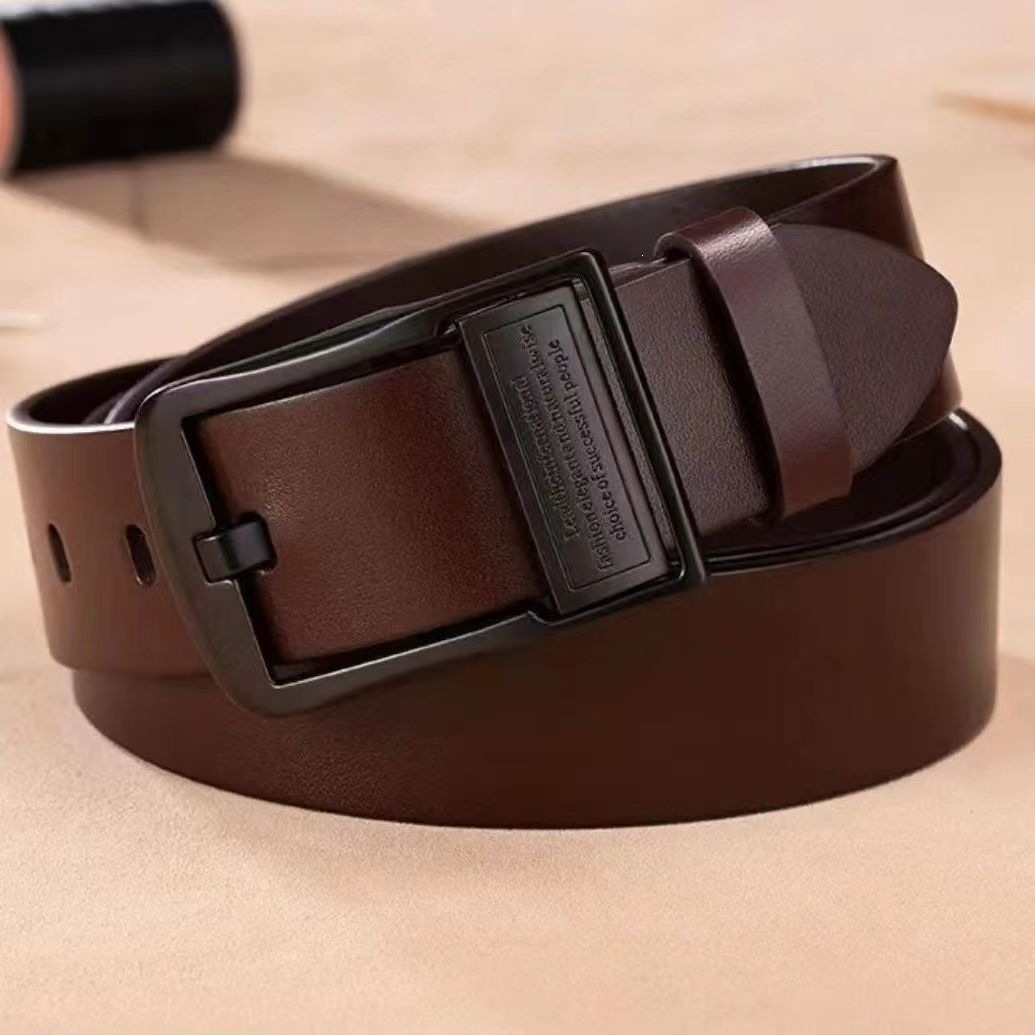 Black buckle leather-coffee belt-110cm
