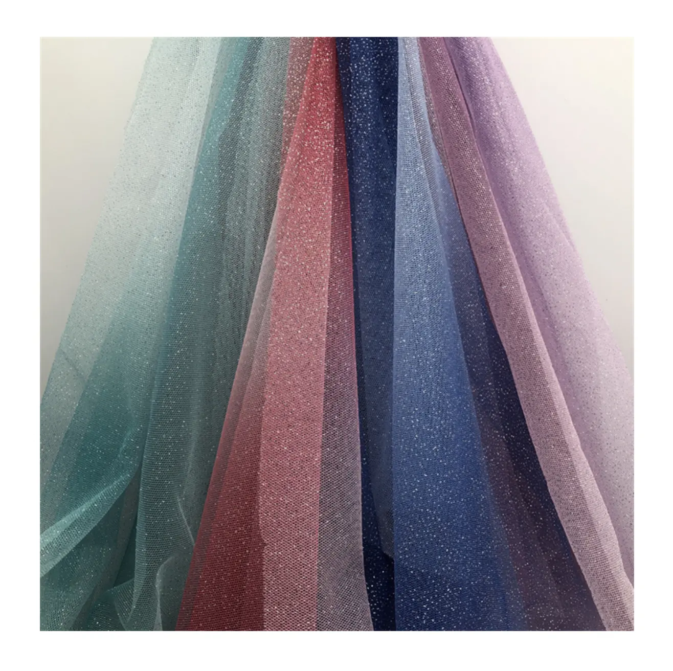 Nuevo diseño ecológico Shimmer Ombre Blue Sparkle Color que cambia Glitter Mesh Tela de tul Patrón impreso de dos tonos para vestidos