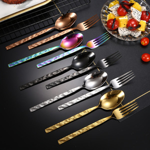 High-end Wedding Gold Cutlery Set Stainless Steel Hammer <strong>Pattern</strong> Handle Knife <strong>Fork</strong> <strong>Spoon</strong> Silverware Flatware Set - Product Image 4