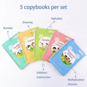 5つの再利用可能なスパイラルトレーシングブック子供用ハードマジック練習コピーレターライティング英語ギフトボックス包装紙カバー - Product Image 3