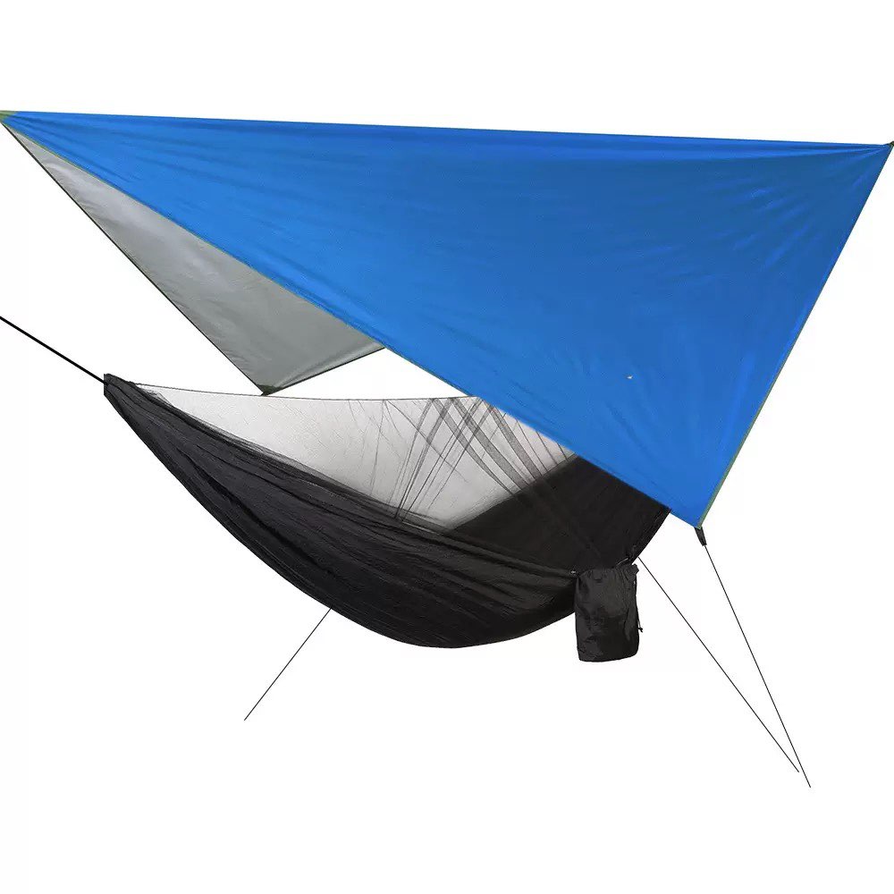 Mosquitera azul + hamaca negra