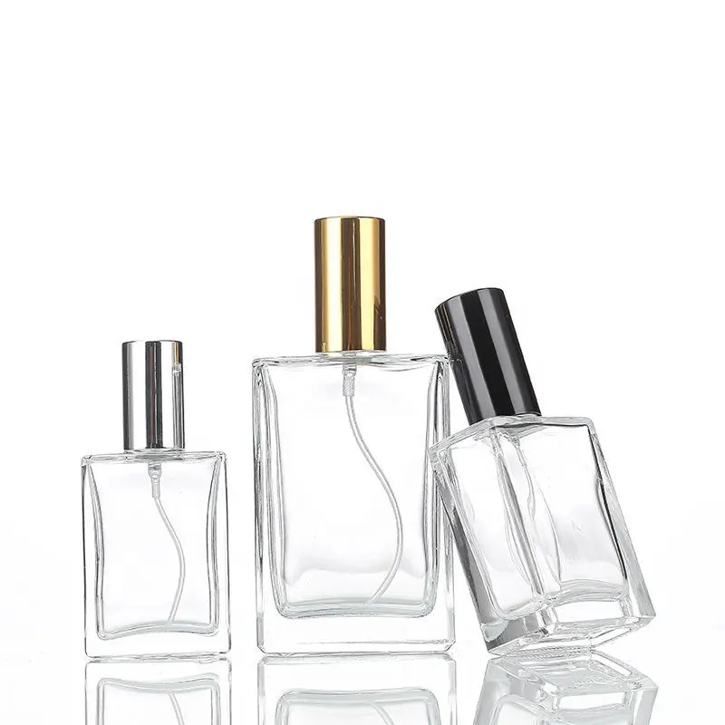 Lüks geri dönüşümlü parfüm cam şişeler 30ml50ml100ml düz kare boş cam sprey şişesi özel yapılmış cam parfüm şişeleri