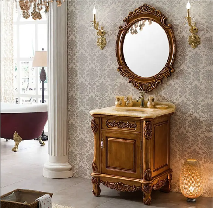 Mobiliário do banheiro estilo americano, popular, banheiro personalizado, vanity único com pia e espelhos