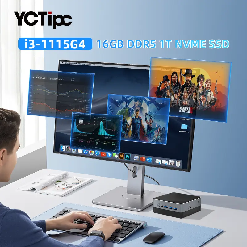YCTipc ويندوز 11 برو جهاز الكمبيوتر المحمول الصغير المحمول بالجيب إن-تل رابتور ليك i5-1335U DDR5 M.2 2280 NVME/2.5'' HDD ثنائي منفذ شبكة LAN 2.5G 2HD-MI