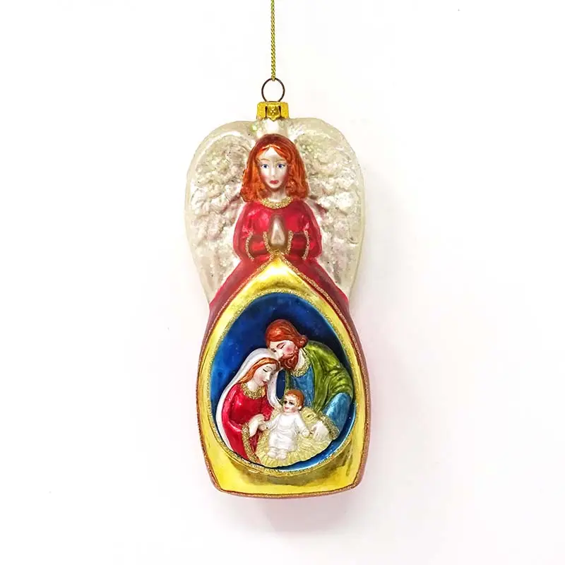 Guangzhou fabbrica all'ingrosso ornamenti di natale luci personalizzate angelo e sacra famiglia ciondolo decorazione
